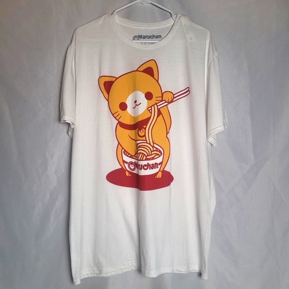 Maruchan Ramen Noodle Cat Instant Lunch Print Men's White Tshirt Size XL NWT